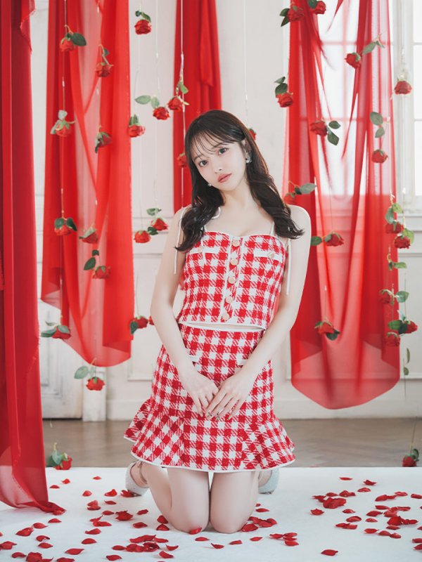 画像3: ROBE de FLEURS × sugar【XSサイズあり】【ROBE de FLEURS/ローブドフルール】メリーチェック/ キャミソール/ ツイード/ セットアップ/ ミニドレス/ キャバドレス[OF08] (3)