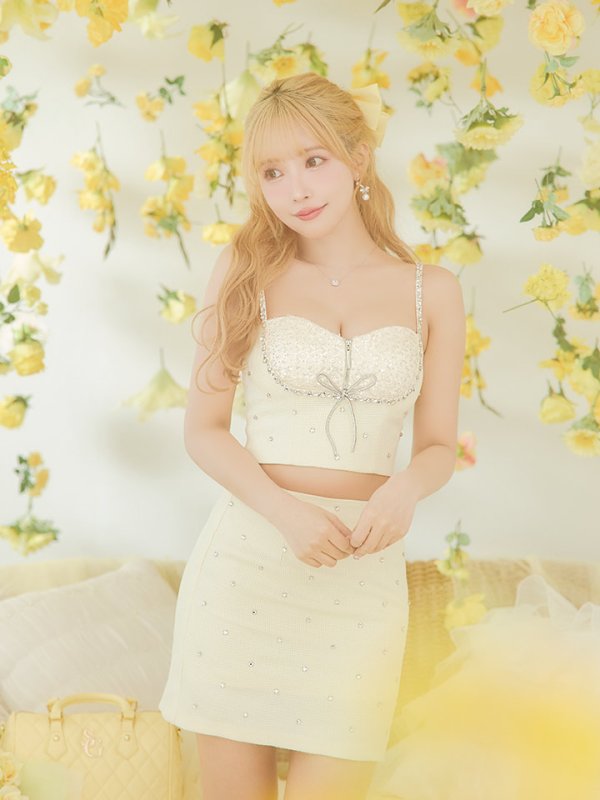 画像45: 【NENE/関西コレクション着用】sugarコラボカラー・XSサイズあり【ROBE de FLEURS/ローブドフルール】ビジューリボンライン/ スパーク/ セットアップ/ タイト/ ミニドレス/ キャバドレス[OF08] (45)