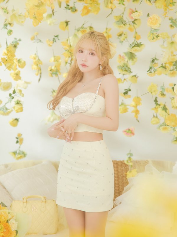 画像31: sugarコラボカラー・XSサイズあり【ROBE de FLEURS/ローブドフルール】ビジューリボンライン/ スパーク/ セットアップ/ タイト/ ミニドレス/ キャバドレス[OF08] (31)