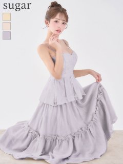 【ROBE de FLEURS/ローブドフルール】サテン/ ビーズ/ チュール/ ペプラム/ キャミ/ フレア/ ミモレ丈/ マキシ丈/ ワンピース/ ミディアムドレス/ キャバドレス