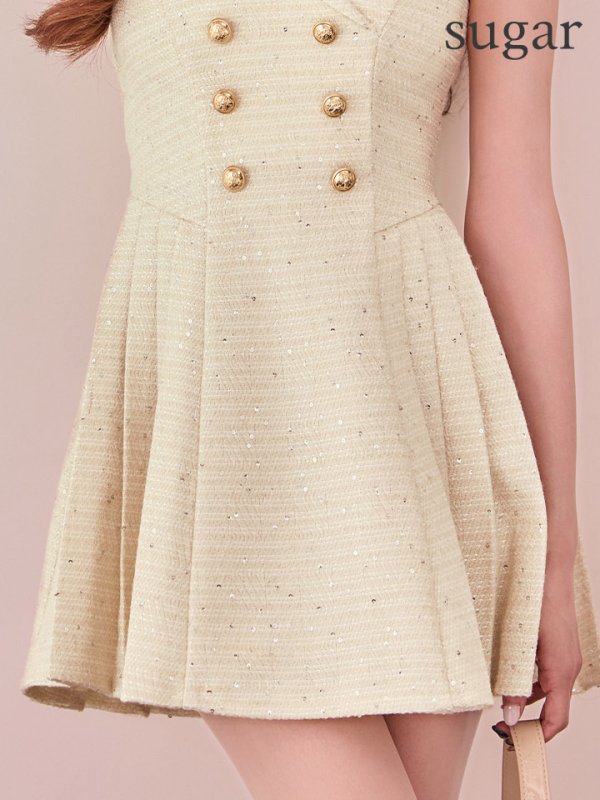 画像15: XS-Lサイズあり【ROBE de FLEURS/ローブドフルール】ダブルボタン/ 襟付き/ ノースリーブ/ フレア/ ミニドレス/ キャバドレス[OF08] (15)