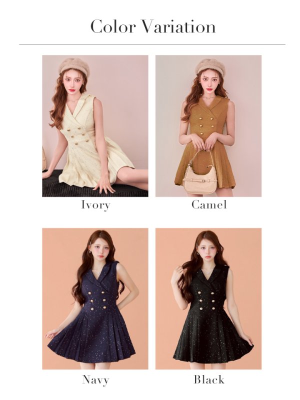 画像25: XS-Lサイズあり【ROBE de FLEURS/ローブドフルール】ダブルボタン/ 襟付き/ ノースリーブ/ フレア/ ミニドレス/ キャバドレス[OF08] (25)