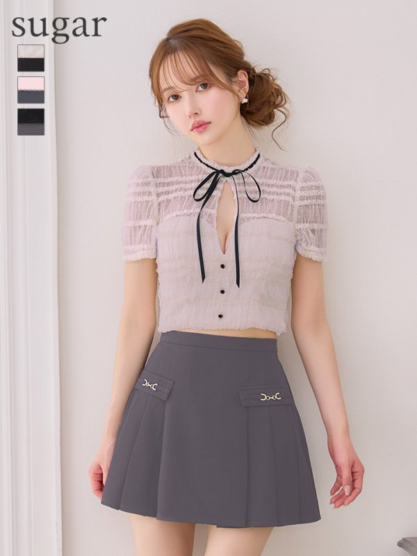 ピンクベージュxグレー モデル：ゆめ　身長：160cm　着用サイズ：Sサイズ