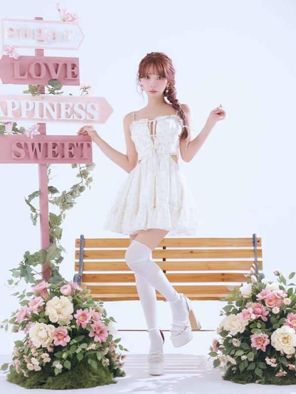 画像36: XSサイズあり【ROBE de FLEURS/ローブドフルール】フラワー/ スタッズ/ リボン/ キャミ/ フレア/ ミニドレス/ キャバドレス[OF08] (36)