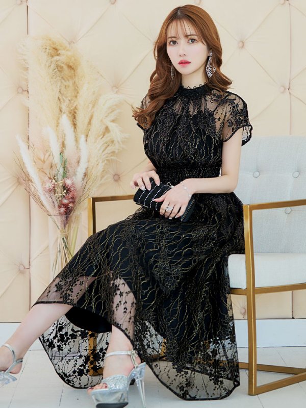 画像26: 【AMORA GRACE / アモーラグレース】 オケージョンドレス/ パーティードレス/ お呼ばれドレス/ 半袖/ 袖あり/ 総レース/ ハイネック/ タック/ ミディアム丈/ 膝丈/ ワンピース/ キャバドレス[OF05] (26)