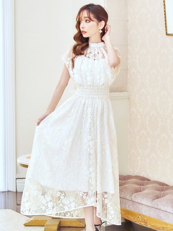 画像41: 【AMORA GRACE / アモーラグレース】 オケージョンドレス/ パーティードレス/ お呼ばれドレス/ 半袖/ 袖あり/ 総レース/ ハイネック/ タック/ ミディアム丈/ 膝丈/ ワンピース/ キャバドレス[OF05] (41)