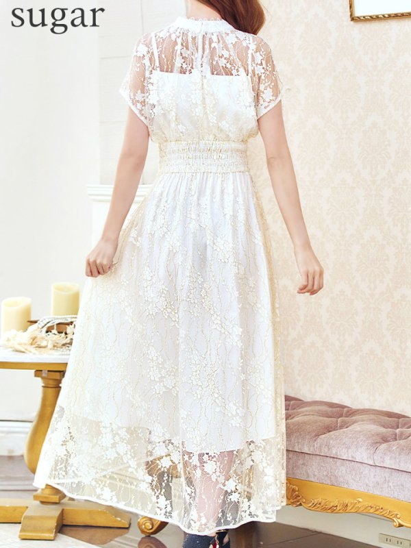 画像48: 【AMORA GRACE / アモーラグレース】 オケージョンドレス/ パーティードレス/ お呼ばれドレス/ 半袖/ 袖あり/ 総レース/ ハイネック/ タック/ ミディアム丈/ 膝丈/ ワンピース/ キャバドレス[OF05] (48)