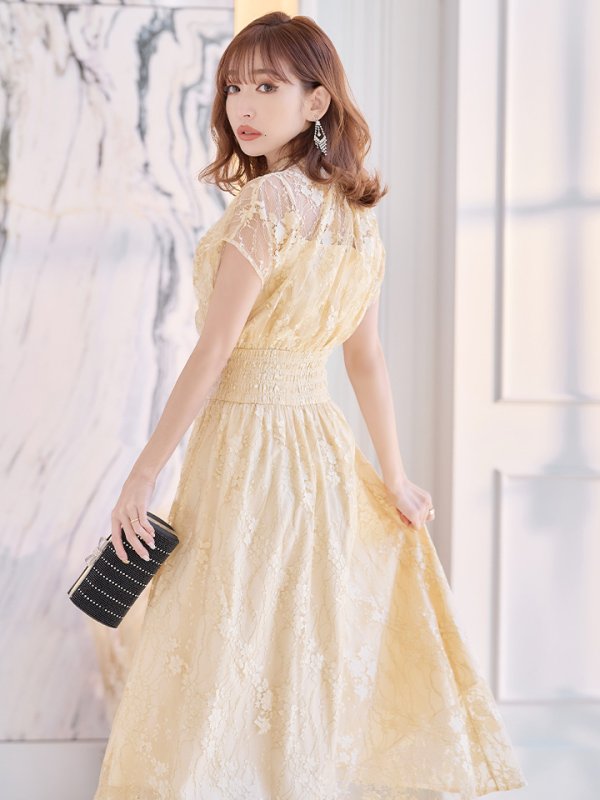 画像4: 【AMORA GRACE / アモーラグレース】 オケージョンドレス/ パーティードレス/ お呼ばれドレス/ 半袖/ 袖あり/ 総レース/ ハイネック/ タック/ ミディアム丈/ 膝丈/ ワンピース/ キャバドレス[OF05] (4)