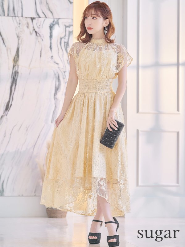 画像6: 【AMORA GRACE / アモーラグレース】 オケージョンドレス/ パーティードレス/ お呼ばれドレス/ 半袖/ 袖あり/ 総レース/ ハイネック/ タック/ ミディアム丈/ 膝丈/ ワンピース/ キャバドレス[OF05] (6)