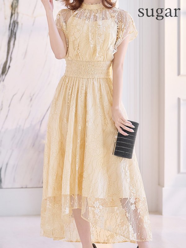 画像7: 【AMORA GRACE / アモーラグレース】 オケージョンドレス/ パーティードレス/ お呼ばれドレス/ 半袖/ 袖あり/ 総レース/ ハイネック/ タック/ ミディアム丈/ 膝丈/ ワンピース/ キャバドレス[OF05] (7)