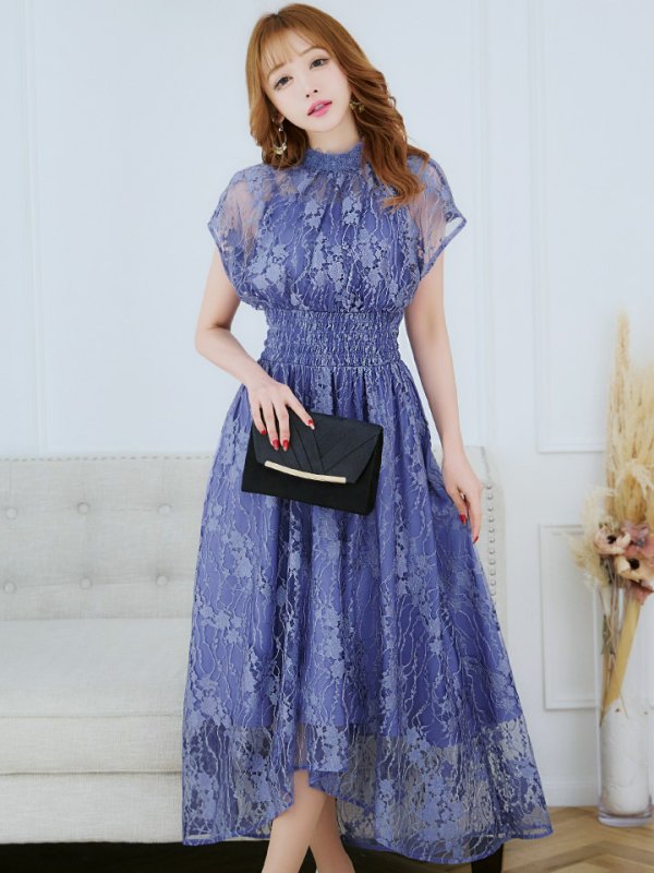 画像17: 【AMORA GRACE / アモーラグレース】 オケージョンドレス/ パーティードレス/ お呼ばれドレス/ 半袖/ 袖あり/ 総レース/ ハイネック/ タック/ ミディアム丈/ 膝丈/ ワンピース/ キャバドレス[OF05] (17)