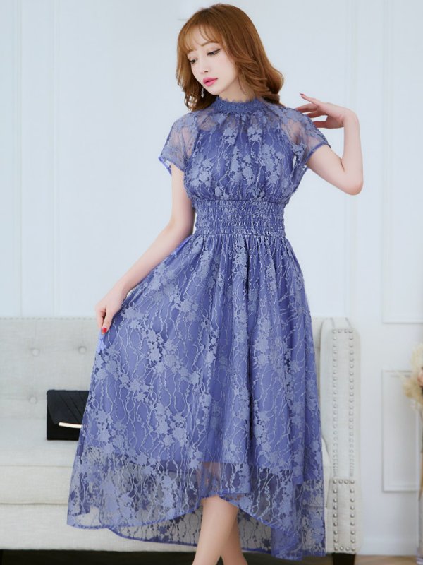 画像19: 【AMORA GRACE / アモーラグレース】 オケージョンドレス/ パーティードレス/ お呼ばれドレス/ 半袖/ 袖あり/ 総レース/ ハイネック/ タック/ ミディアム丈/ 膝丈/ ワンピース/ キャバドレス[OF05] (19)