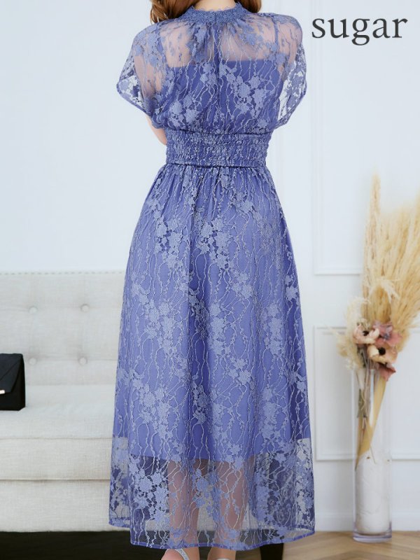 画像23: 【AMORA GRACE / アモーラグレース】 オケージョンドレス/ パーティードレス/ お呼ばれドレス/ 半袖/ 袖あり/ 総レース/ ハイネック/ タック/ ミディアム丈/ 膝丈/ ワンピース/ キャバドレス[OF05] (23)