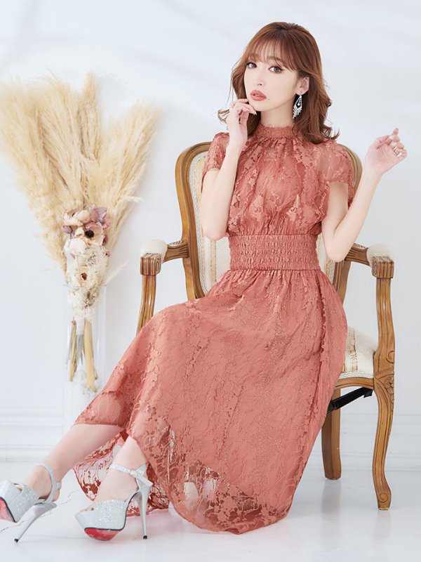 画像12: 【AMORA GRACE / アモーラグレース】 オケージョンドレス/ パーティードレス/ お呼ばれドレス/ 半袖/ 袖あり/ 総レース/ ハイネック/ タック/ ミディアム丈/ 膝丈/ ワンピース/ キャバドレス[OF05] (12)