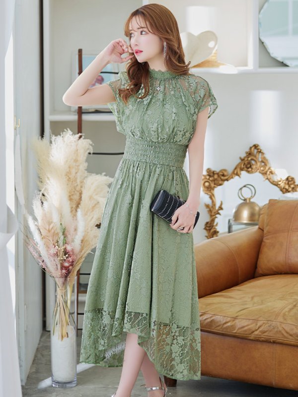 画像36: 【AMORA GRACE / アモーラグレース】 オケージョンドレス/ パーティードレス/ お呼ばれドレス/ 半袖/ 袖あり/ 総レース/ ハイネック/ タック/ ミディアム丈/ 膝丈/ ワンピース/ キャバドレス[OF05] (36)