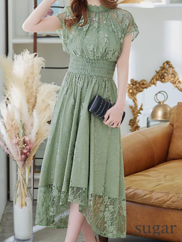 画像38: 【AMORA GRACE / アモーラグレース】 オケージョンドレス/ パーティードレス/ お呼ばれドレス/ 半袖/ 袖あり/ 総レース/ ハイネック/ タック/ ミディアム丈/ 膝丈/ ワンピース/ キャバドレス[OF05] (38)