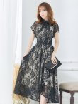 画像2: 【AMORA GRACE / アモーラグレース】 オケージョンドレス/ パーティードレス/ お呼ばれドレス/  総レース/ タック/ ハイネック/ ミモレ丈/ テールカット/ ワンピース/ キャバドレス[OF05] (2)