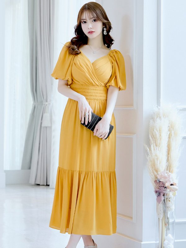 画像2: 【AMORA GRACE / アモーラグレース】 オケージョンドレス/ パーティードレス/ お呼ばれドレス/ パフスリーブ/ 袖あり/ 半袖/ マキシ丈/ ワンピース/ キャバドレス[OF05] (2)