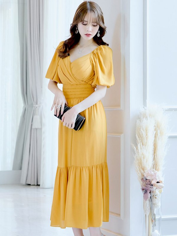 画像3: 【AMORA GRACE / アモーラグレース】 オケージョンドレス/ パーティードレス/ お呼ばれドレス/ パフスリーブ/ 袖あり/ 半袖/ マキシ丈/ ワンピース/ キャバドレス[OF05] (3)