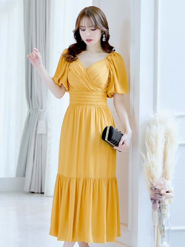 画像6: 【AMORA GRACE / アモーラグレース】 オケージョンドレス/ パーティードレス/ お呼ばれドレス/ パフスリーブ/ 袖あり/ 半袖/ マキシ丈/ ワンピース/ キャバドレス[OF05] (6)