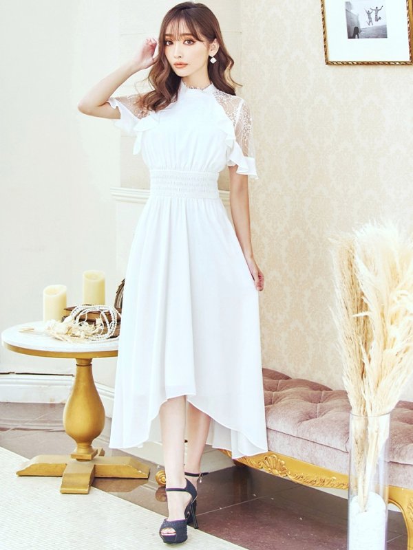 画像6: Lサイズあり【AMORA GRACE / アモーラグレース】 オケージョンドレス/ パーティードレス/ お呼ばれドレス/ ハイネック/ レース/ 袖あり/ Aライン/ ミモレ丈/ ワンピース/ キャバドレス[OF05] (6)