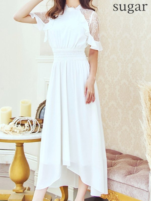 画像8: Lサイズあり【AMORA GRACE / アモーラグレース】 オケージョンドレス/ パーティードレス/ お呼ばれドレス/ ハイネック/ レース/ 袖あり/ Aライン/ ミモレ丈/ ワンピース/ キャバドレス[OF05] (8)