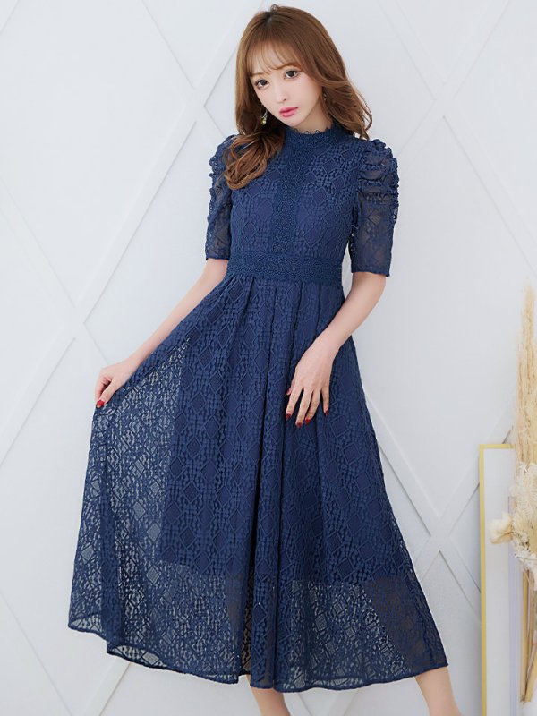 画像14: 【AMORA GRACE / アモーラグレース】 オケージョンドレス/ パーティードレス/ お呼ばれドレス/ 総レース/ パフスリーブ/ 袖あり/ 五分袖/ ミモレ丈/ ワンピース/ キャバドレス[OF05] (14)