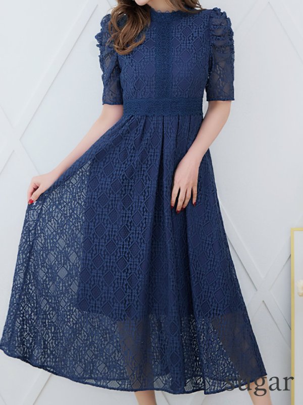 画像17: 【AMORA GRACE / アモーラグレース】 オケージョンドレス/ パーティードレス/ お呼ばれドレス/ 総レース/ パフスリーブ/ 袖あり/ 五分袖/ ミモレ丈/ ワンピース/ キャバドレス[OF05] (17)