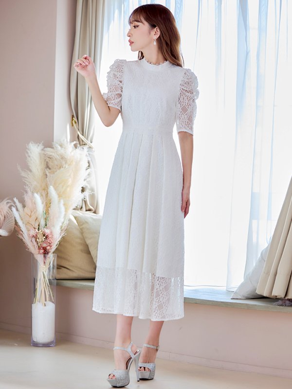 画像29: 【AMORA GRACE / アモーラグレース】 オケージョンドレス/ パーティードレス/ お呼ばれドレス/ 総レース/ パフスリーブ/ 袖あり/ 五分袖/ ミモレ丈/ ワンピース/ キャバドレス[OF05] (29)