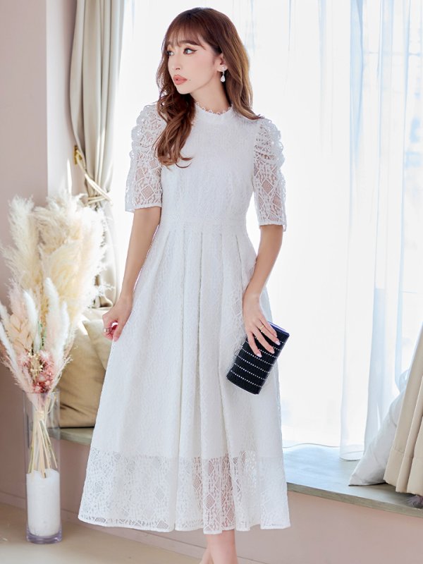 画像31: 【AMORA GRACE / アモーラグレース】 オケージョンドレス/ パーティードレス/ お呼ばれドレス/ 総レース/ パフスリーブ/ 袖あり/ 五分袖/ ミモレ丈/ ワンピース/ キャバドレス[OF05] (31)