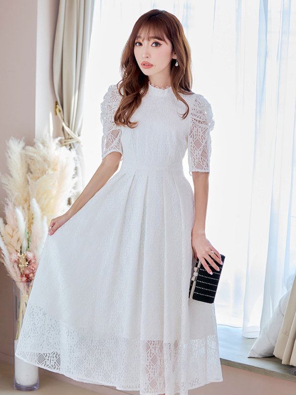 画像33: 【AMORA GRACE / アモーラグレース】 オケージョンドレス/ パーティードレス/ お呼ばれドレス/ 総レース/ パフスリーブ/ 袖あり/ 五分袖/ ミモレ丈/ ワンピース/ キャバドレス[OF05] (33)