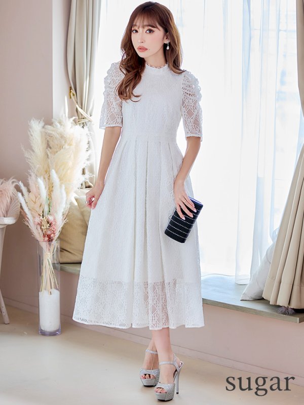 画像34: 【AMORA GRACE / アモーラグレース】 オケージョンドレス/ パーティードレス/ お呼ばれドレス/ 総レース/ パフスリーブ/ 袖あり/ 五分袖/ ミモレ丈/ ワンピース/ キャバドレス[OF05] (34)