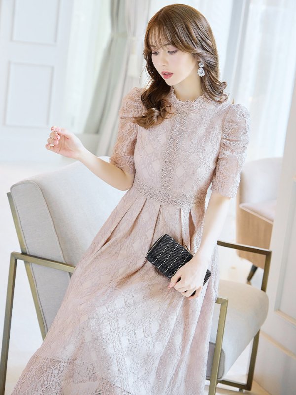 画像23: 【AMORA GRACE / アモーラグレース】 オケージョンドレス/ パーティードレス/ お呼ばれドレス/ 総レース/ パフスリーブ/ 袖あり/ 五分袖/ ミモレ丈/ ワンピース/ キャバドレス[OF05] (23)