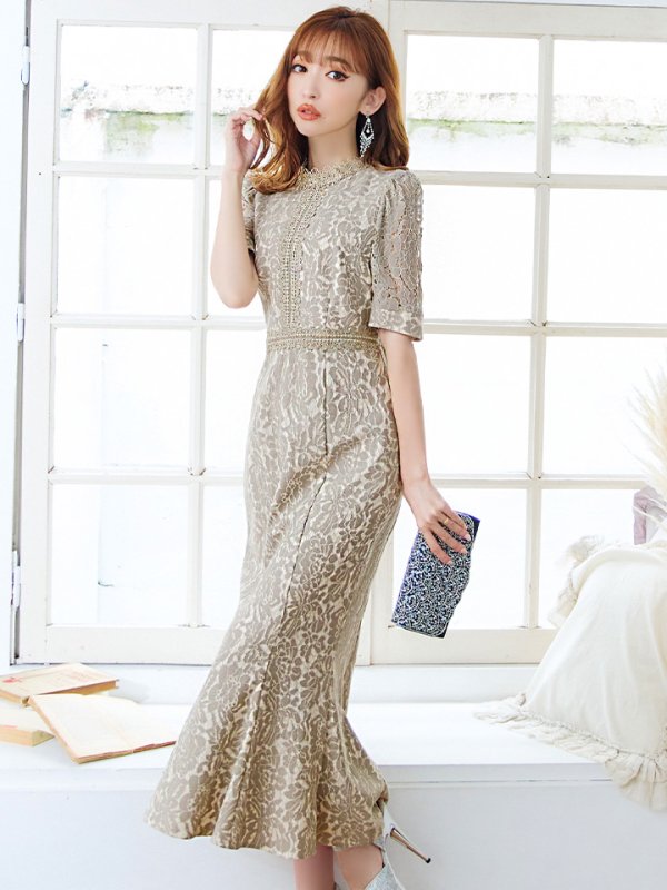 画像12: 【AMORA GRACE / アモーラグレース】 オケージョンドレス/ パーティードレス/ お呼ばれドレス/ 総レース/ パフスリーブ/ 袖あり/ 五分袖/ ミモレ丈/ マーメイド/ ワンピース/ キャバドレス[OF05] (12)