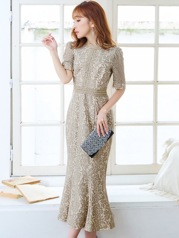 画像13: 【AMORA GRACE / アモーラグレース】 オケージョンドレス/ パーティードレス/ お呼ばれドレス/ 総レース/ パフスリーブ/ 袖あり/ 五分袖/ ミモレ丈/ マーメイド/ ワンピース/ キャバドレス[OF05] (13)