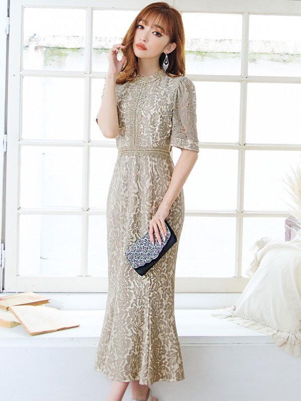 画像14: 【AMORA GRACE / アモーラグレース】 オケージョンドレス/ パーティードレス/ お呼ばれドレス/ 総レース/ パフスリーブ/ 袖あり/ 五分袖/ ミモレ丈/ マーメイド/ ワンピース/ キャバドレス[OF05] (14)