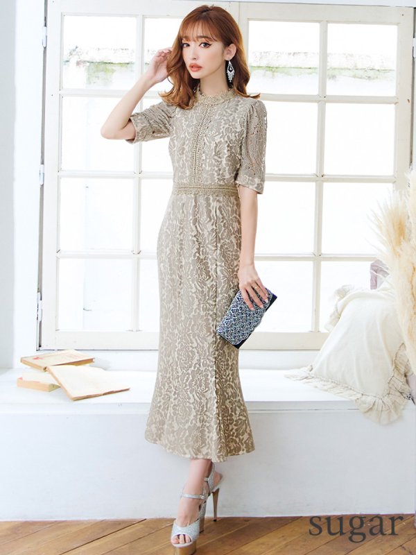 画像16: 【AMORA GRACE / アモーラグレース】 オケージョンドレス/ パーティードレス/ お呼ばれドレス/ 総レース/ パフスリーブ/ 袖あり/ 五分袖/ ミモレ丈/ マーメイド/ ワンピース/ キャバドレス[OF05] (16)