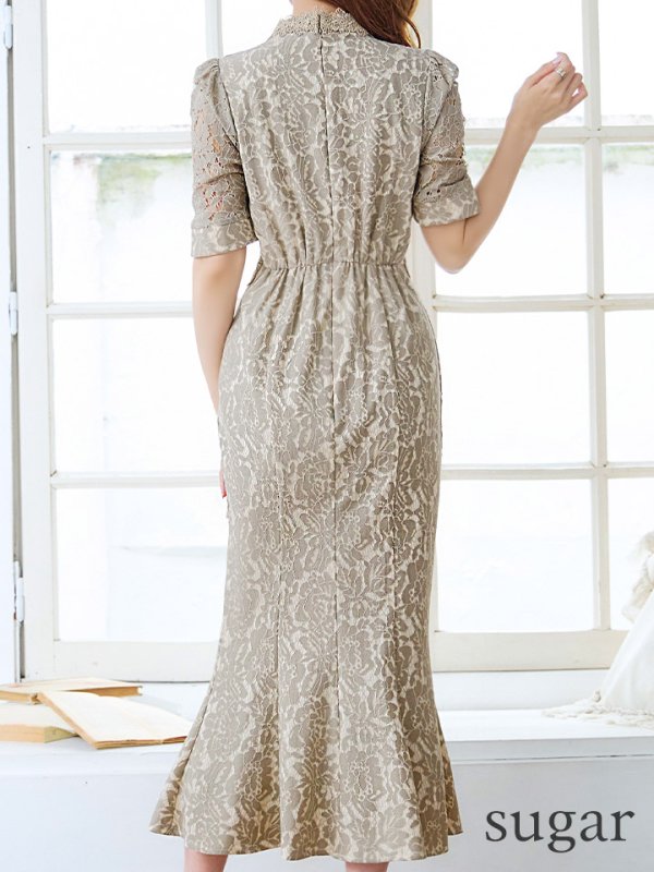 画像18: 【AMORA GRACE / アモーラグレース】 オケージョンドレス/ パーティードレス/ お呼ばれドレス/ 総レース/ パフスリーブ/ 袖あり/ 五分袖/ ミモレ丈/ マーメイド/ ワンピース/ キャバドレス[OF05] (18)