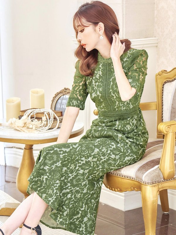 画像39: 【AMORA GRACE / アモーラグレース】 オケージョンドレス/ パーティードレス/ お呼ばれドレス/ 総レース/ パフスリーブ/ 袖あり/ 五分袖/ ミモレ丈/ マーメイド/ ワンピース/ キャバドレス[OF05] (39)