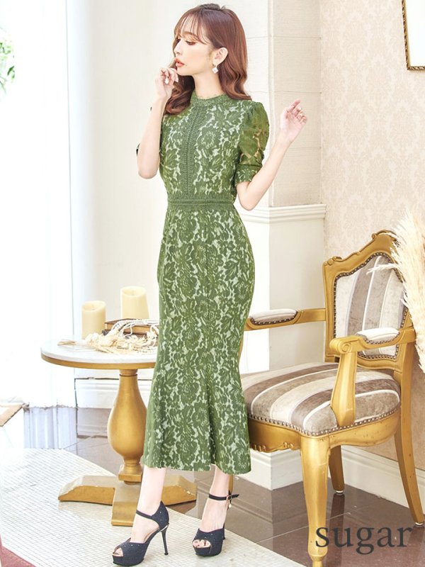 画像43: 【AMORA GRACE / アモーラグレース】 オケージョンドレス/ パーティードレス/ お呼ばれドレス/ 総レース/ パフスリーブ/ 袖あり/ 五分袖/ ミモレ丈/ マーメイド/ ワンピース/ キャバドレス[OF05] (43)