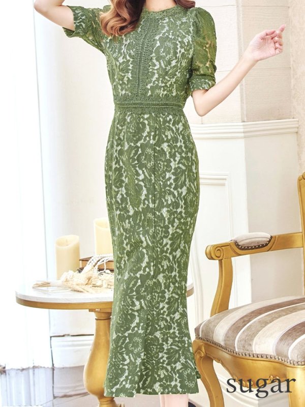 画像44: 【AMORA GRACE / アモーラグレース】 オケージョンドレス/ パーティードレス/ お呼ばれドレス/ 総レース/ パフスリーブ/ 袖あり/ 五分袖/ ミモレ丈/ マーメイド/ ワンピース/ キャバドレス[OF05] (44)