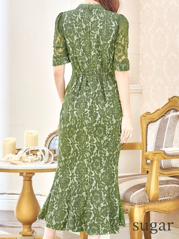 画像45: 【AMORA GRACE / アモーラグレース】 オケージョンドレス/ パーティードレス/ お呼ばれドレス/ 総レース/ パフスリーブ/ 袖あり/ 五分袖/ ミモレ丈/ マーメイド/ ワンピース/ キャバドレス[OF05] (45)