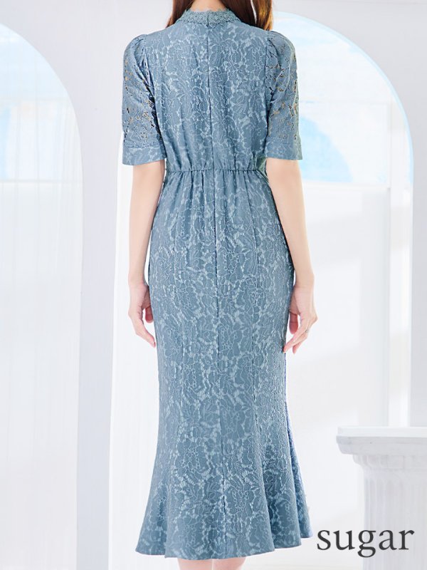 画像27: 【AMORA GRACE / アモーラグレース】 オケージョンドレス/ パーティードレス/ お呼ばれドレス/ 総レース/ パフスリーブ/ 袖あり/ 五分袖/ ミモレ丈/ マーメイド/ ワンピース/ キャバドレス[OF05] (27)