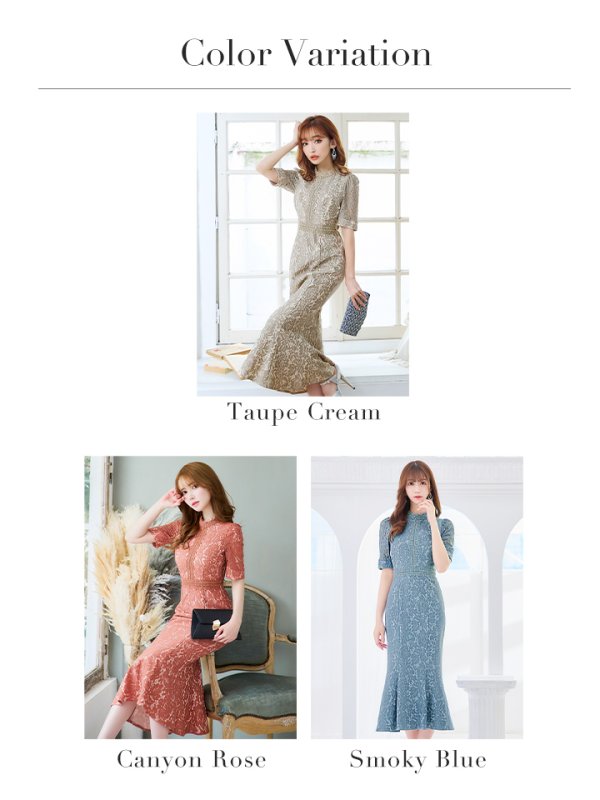 画像49: 【AMORA GRACE / アモーラグレース】 オケージョンドレス/ パーティードレス/ お呼ばれドレス/ 総レース/ パフスリーブ/ 袖あり/ 五分袖/ ミモレ丈/ マーメイド/ ワンピース/ キャバドレス[OF05] (49)