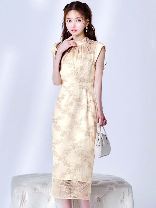 画像19: XLサイズあり【AMORA GRACE / アモーラグレース】 オケージョンドレス/ パーティードレス/ お呼ばれドレス/ 総レース/ ハイネック/ フレンチスリーブ/ ミモレ丈/ ワンピース/ キャバドレス[OF05] (19)