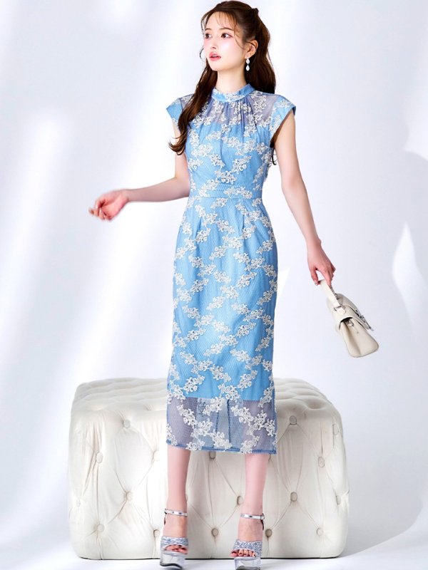 画像13: XLサイズあり【AMORA GRACE / アモーラグレース】 オケージョンドレス/ パーティードレス/ お呼ばれドレス/ 総レース/ ハイネック/ フレンチスリーブ/ ミモレ丈/ ワンピース/ キャバドレス[OF05] (13)