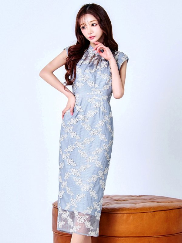 画像5: XLサイズあり【AMORA GRACE / アモーラグレース】 オケージョンドレス/ パーティードレス/ お呼ばれドレス/ 総レース/ ハイネック/ フレンチスリーブ/ ミモレ丈/ ワンピース/ キャバドレス[OF05] (5)