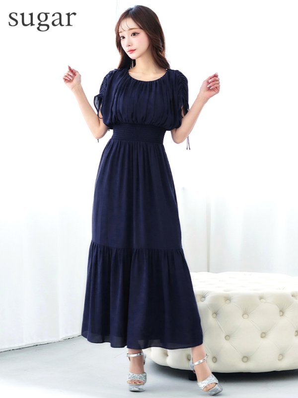 ネイビー　モデル：真優川咲　身長：158cm　着用サイズ：8号(Sサイズ)