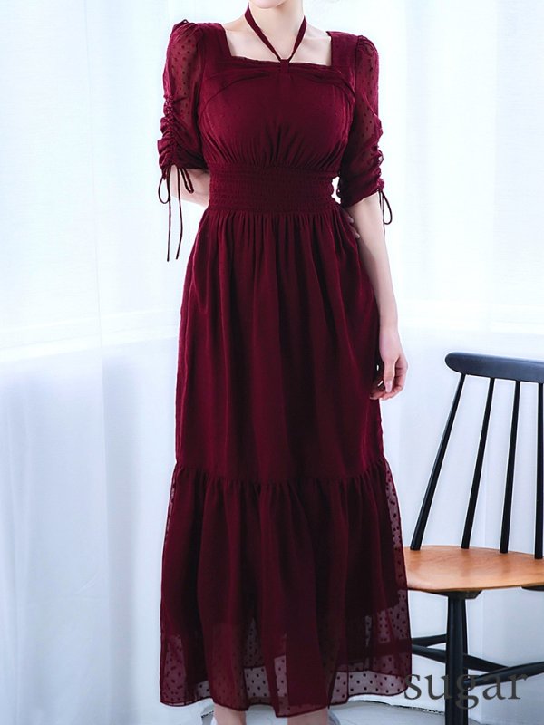 バーガンディ　モデル：ゆめ　身長：160cm　着用サイズ：8号(Sサイズ)