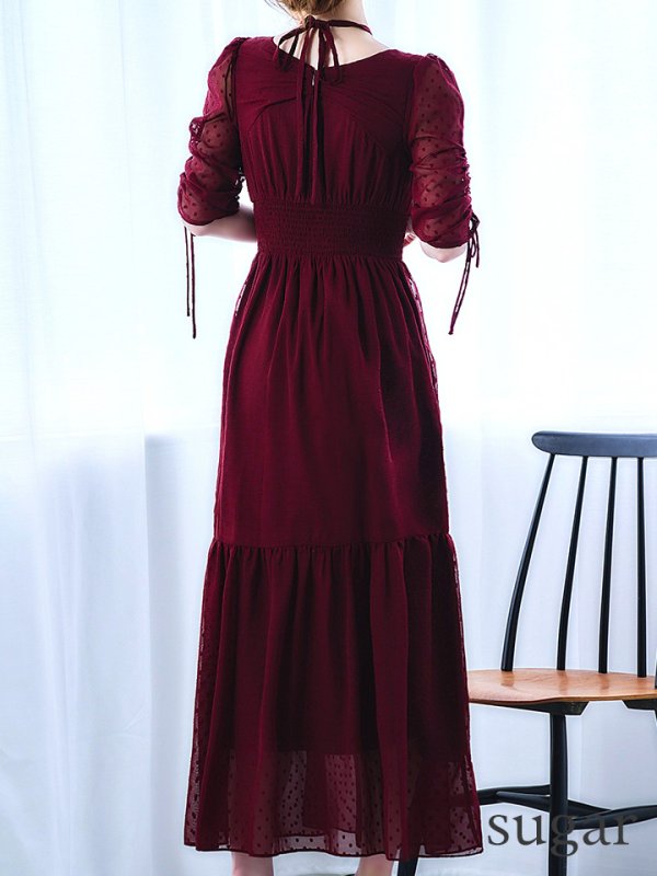 バーガンディ　モデル：ゆめ　身長：160cm　着用サイズ：8号(Sサイズ)